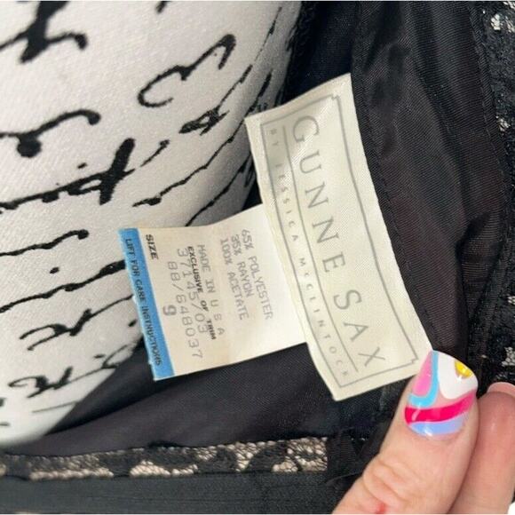 Vintage Gunne Sax Jessica McClintock Black Lace Party Strpls Dress Junior Sz 9 - Picture 4 of 13